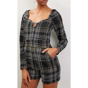 Slate & Willow Tweed Jumpsuit Romper Shorts Sweetheart Black Silver Women's XS
